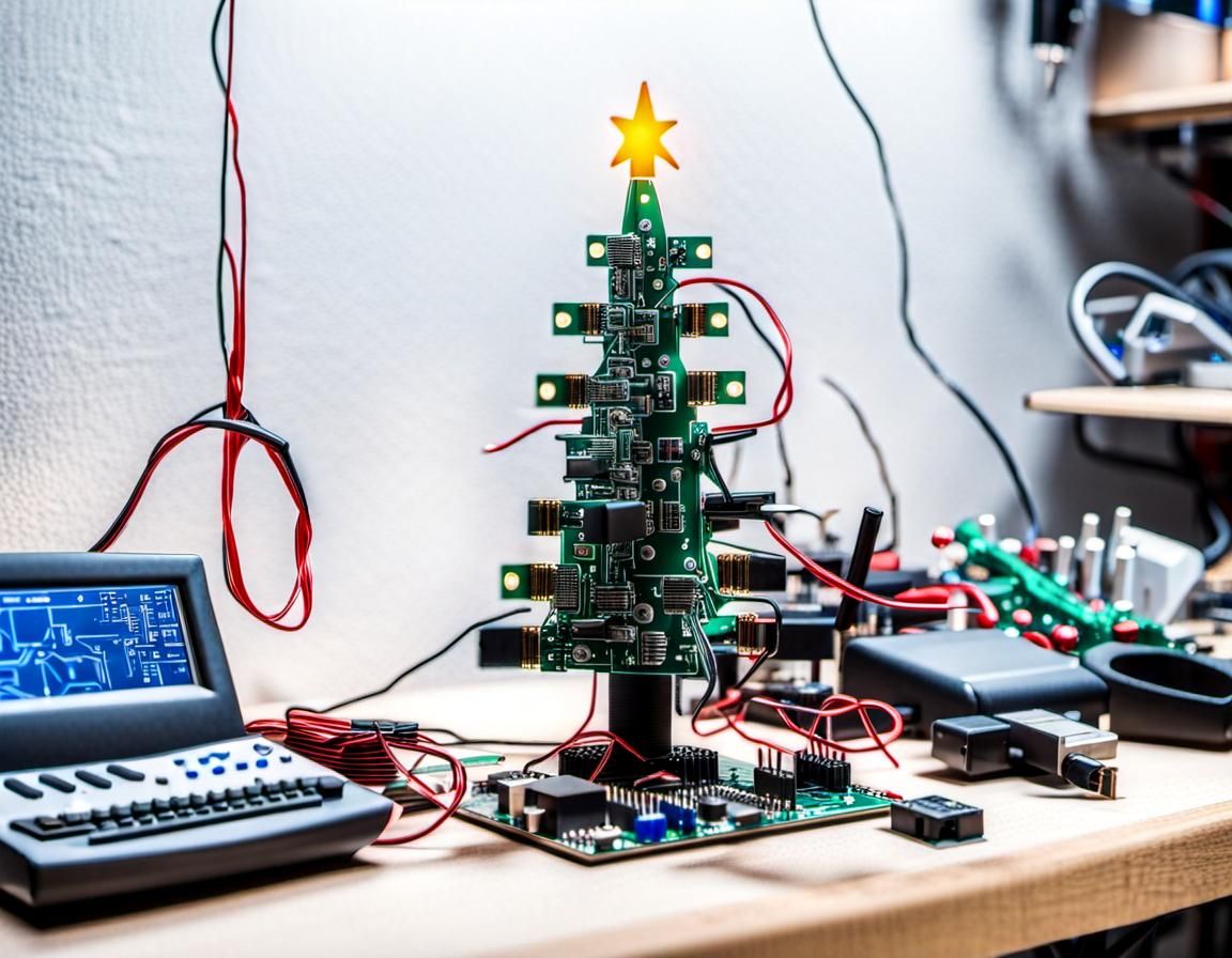 Small Christmas tree made of circuits and electronic compone...