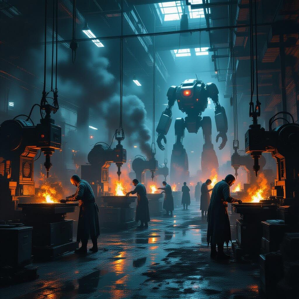 Dystopian Future: Humans Toil Under Robot Overlords in Harsh...