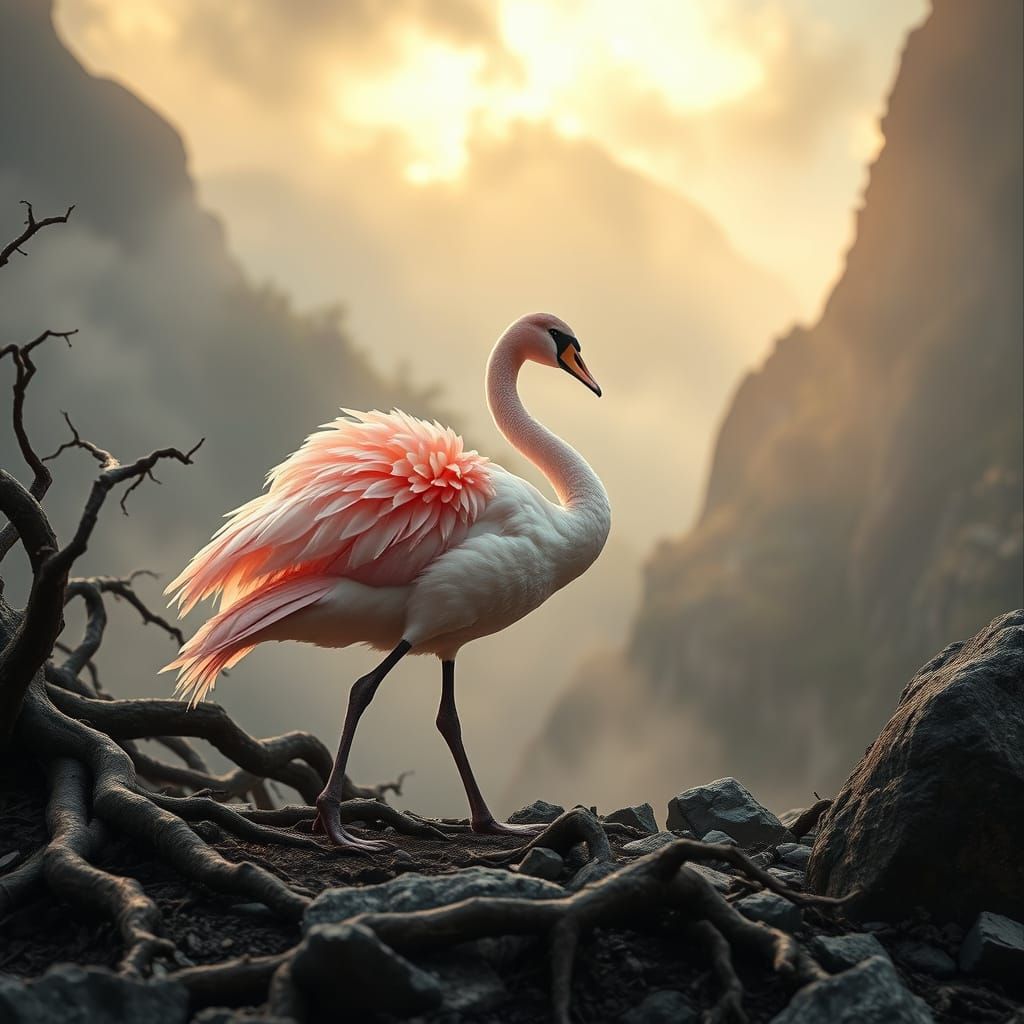 Majestic Pink Swan Conquers the Mountain
