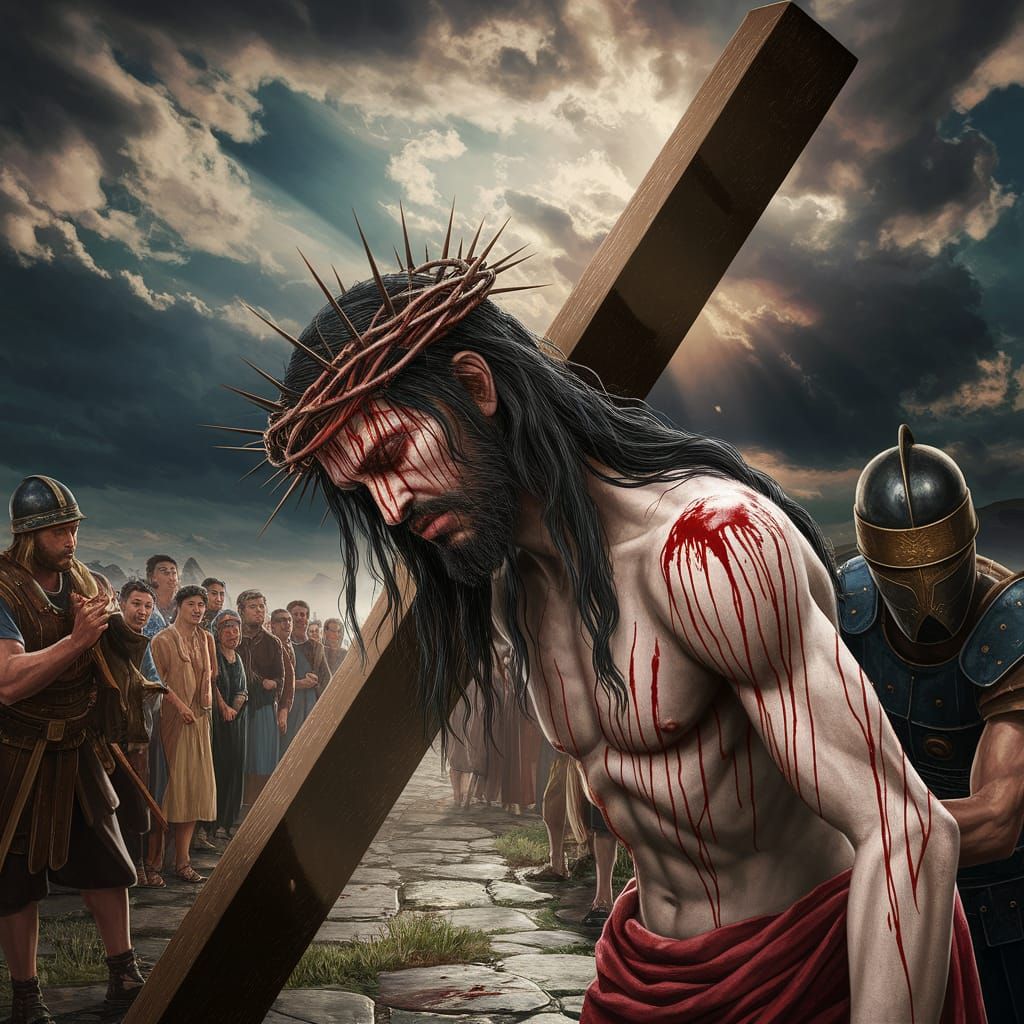 Jesus Christ's Path to Golgotha Double Exposure Digital Pain...