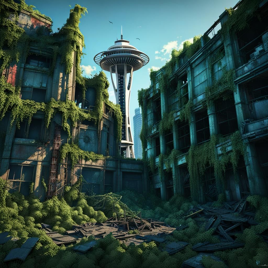 Post-Apocalyptic Seattle Space Needle Ruins