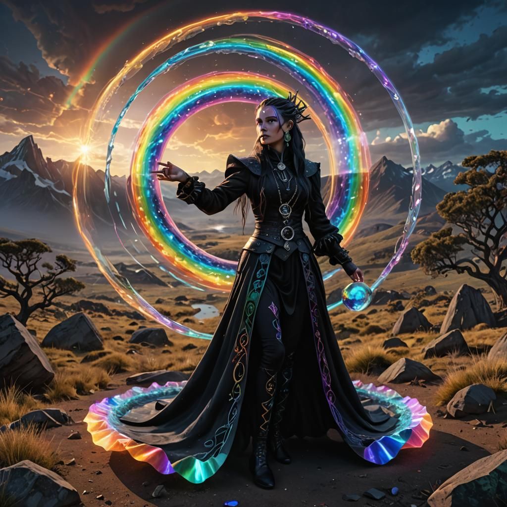 Goth Sorceress with Rainbow Crystal Torus: Digital Art