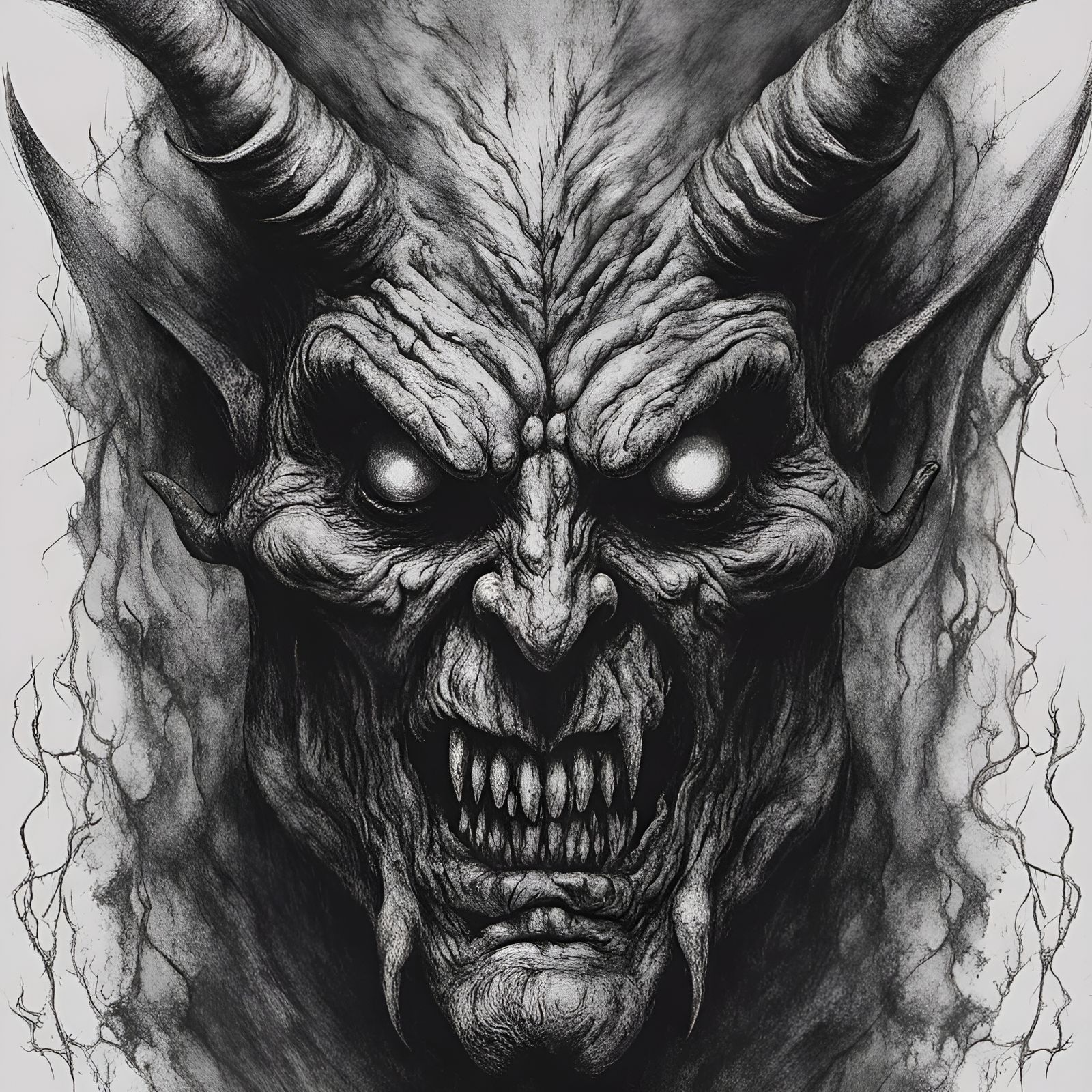 Creepy Satan Demon Face in Black Metal Style