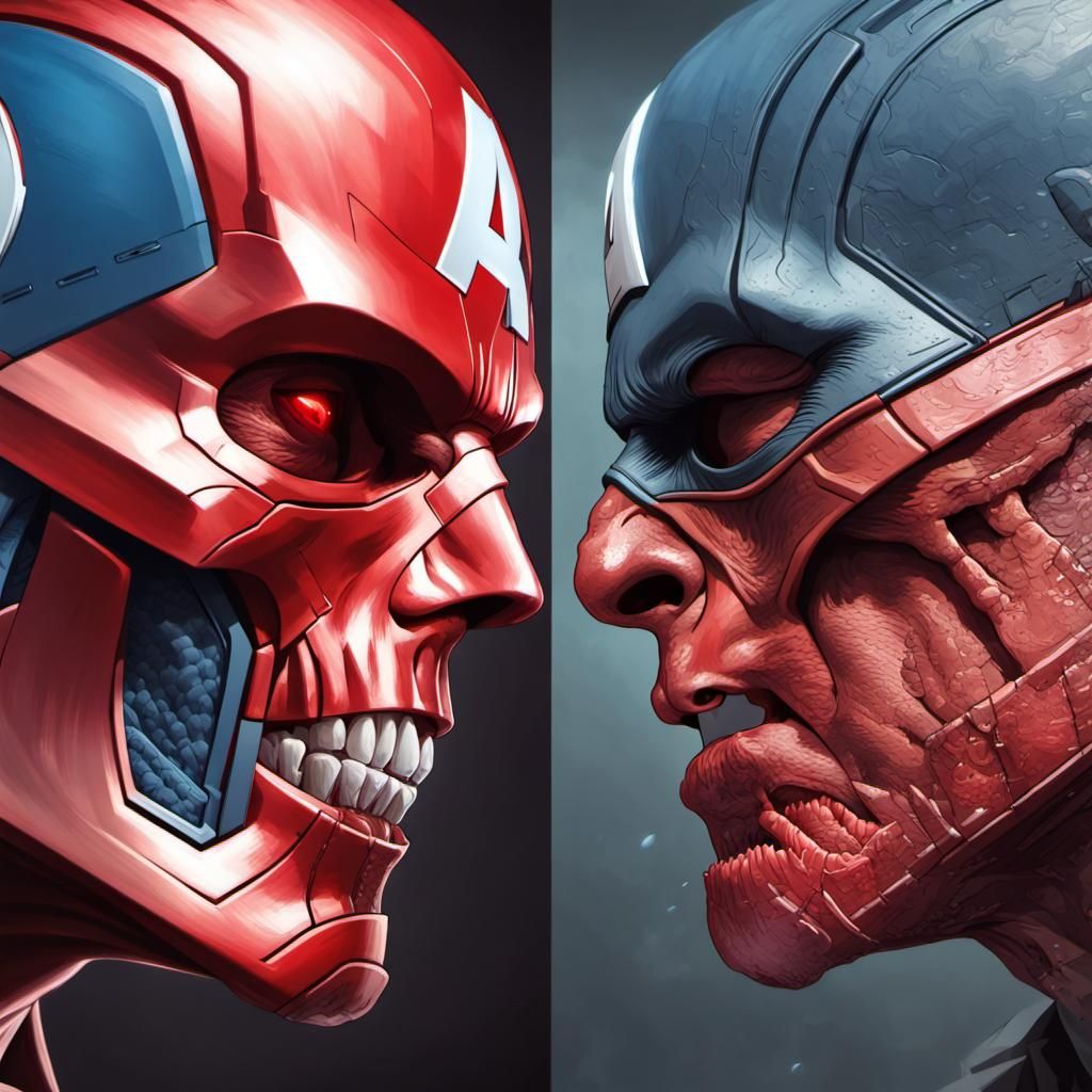 Captain America vs Red Skull: Hyperdetailed Portrait