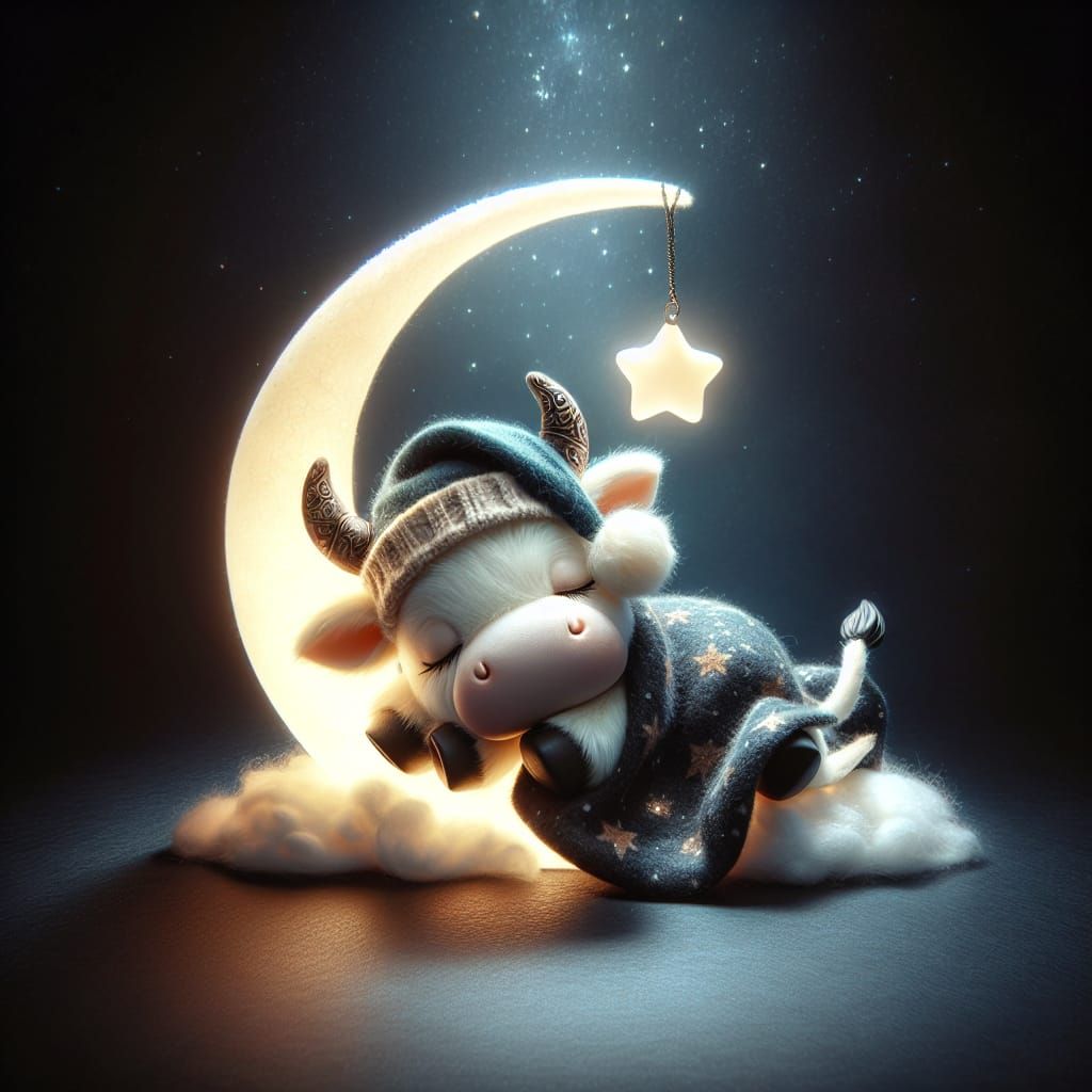 Magical Cow Sleeping on the Moon