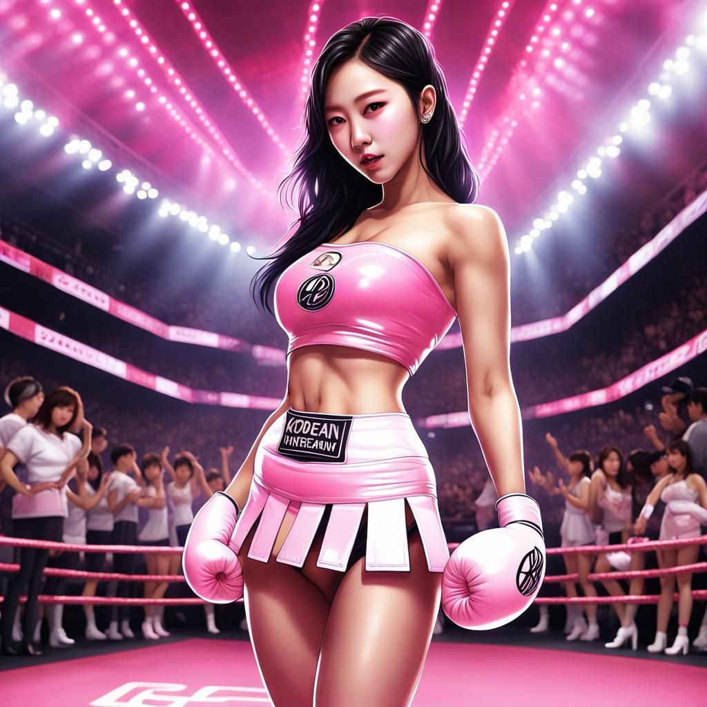 Ring Girl in Pink Latex Outfit in Boxing Ring