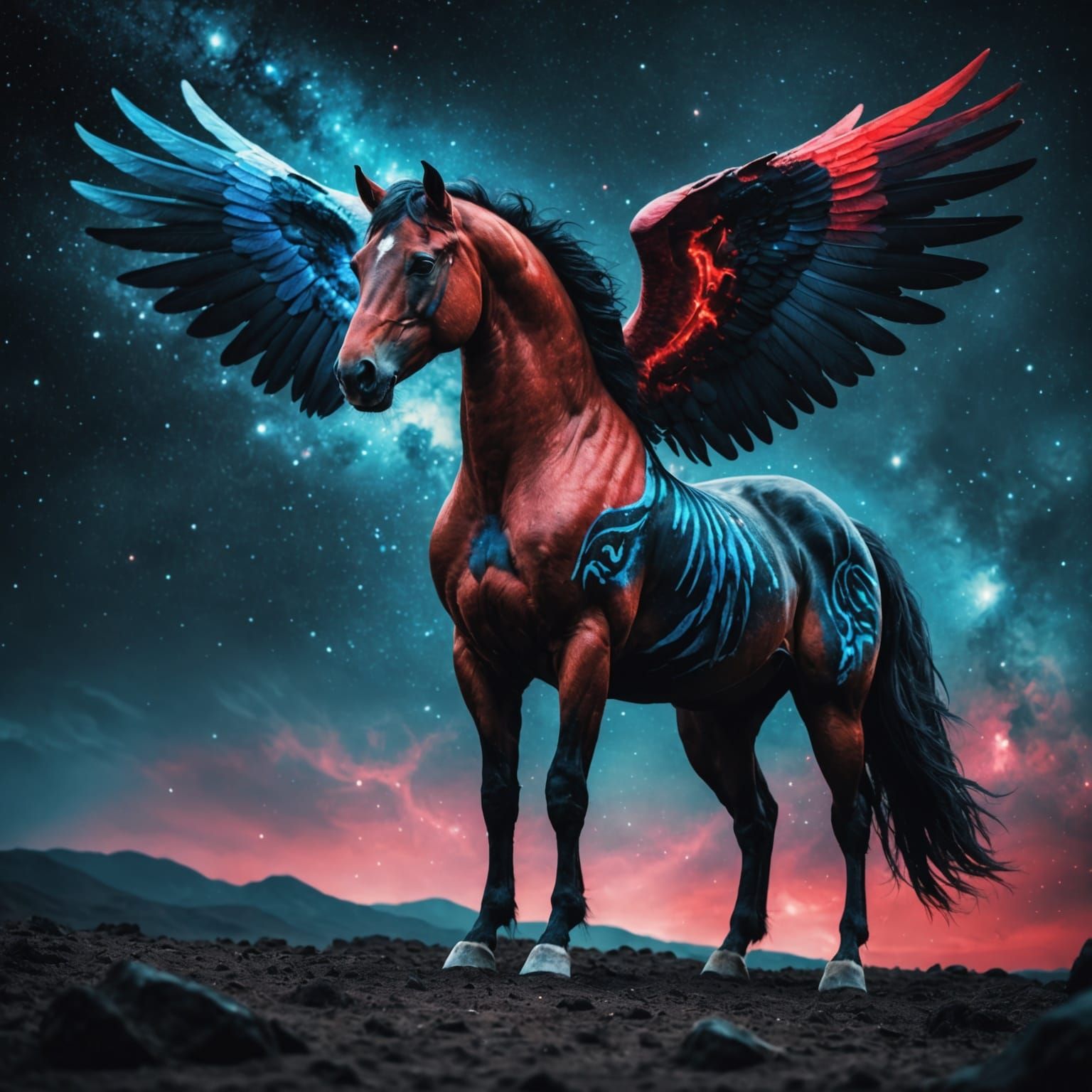 Mythical Winged Horse in Galaxy, Cinematic Still