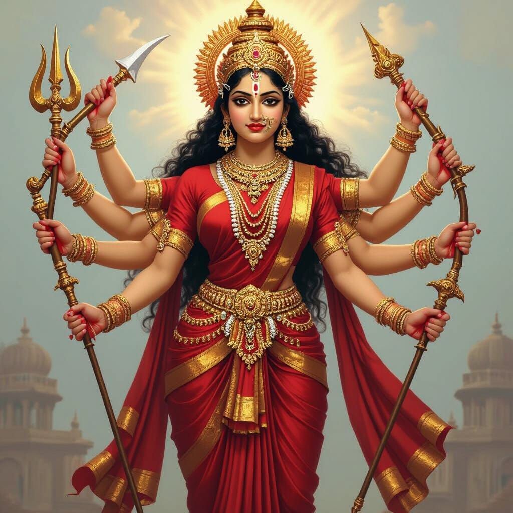 Goddess Durga with Ten Hands, Digital Art