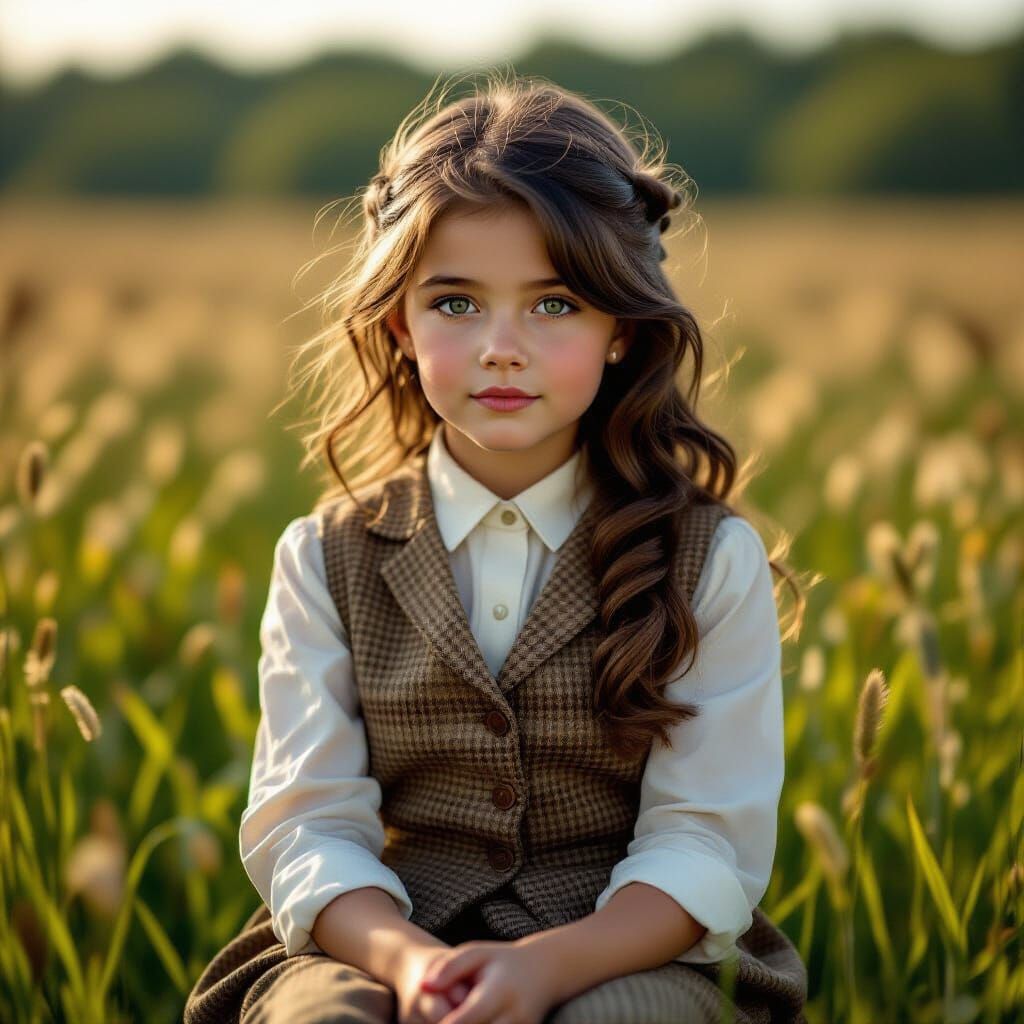 Brunette Cyclops Girl in Meadow, Cinematic Film Still