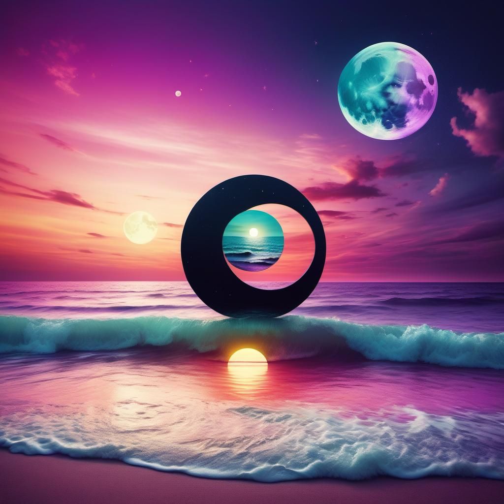 Surreal Yin Yang Sun Moon Beach Sunset