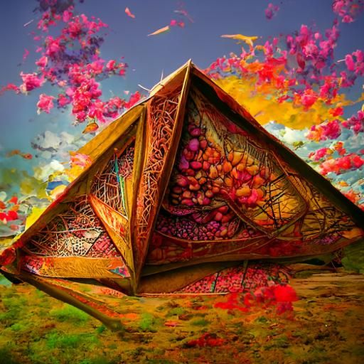 Vivid Geometric Temple in Translucent Colors