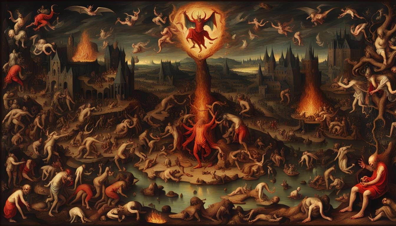 Renaissance Satan in Inferno: Bosch-Style Oil Painting
