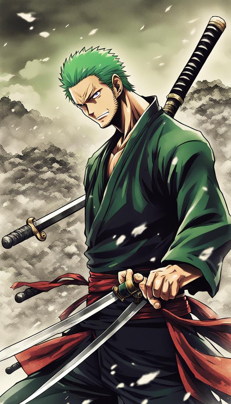 Roronoa Zoro: Samurai Swordsman in Anime Style