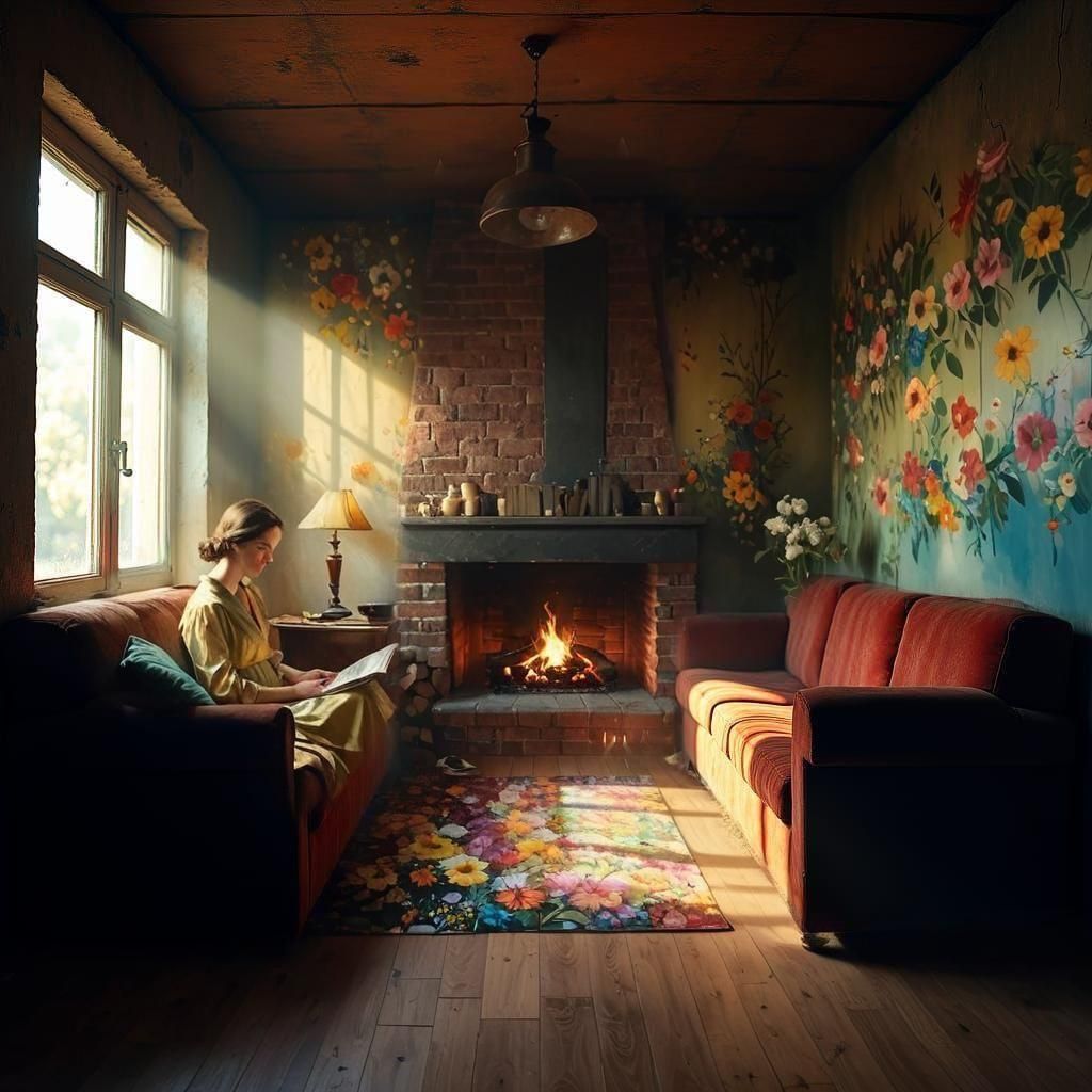 Cozy Vermeer-Inspired Portrait of Woman Reading