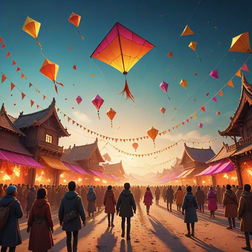 Joyful Makar Sankranti Kite Festival in Vibrant 3D Digital A...
