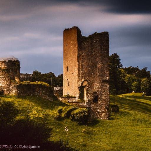 Ruined Castle in Romantic Landscape Style