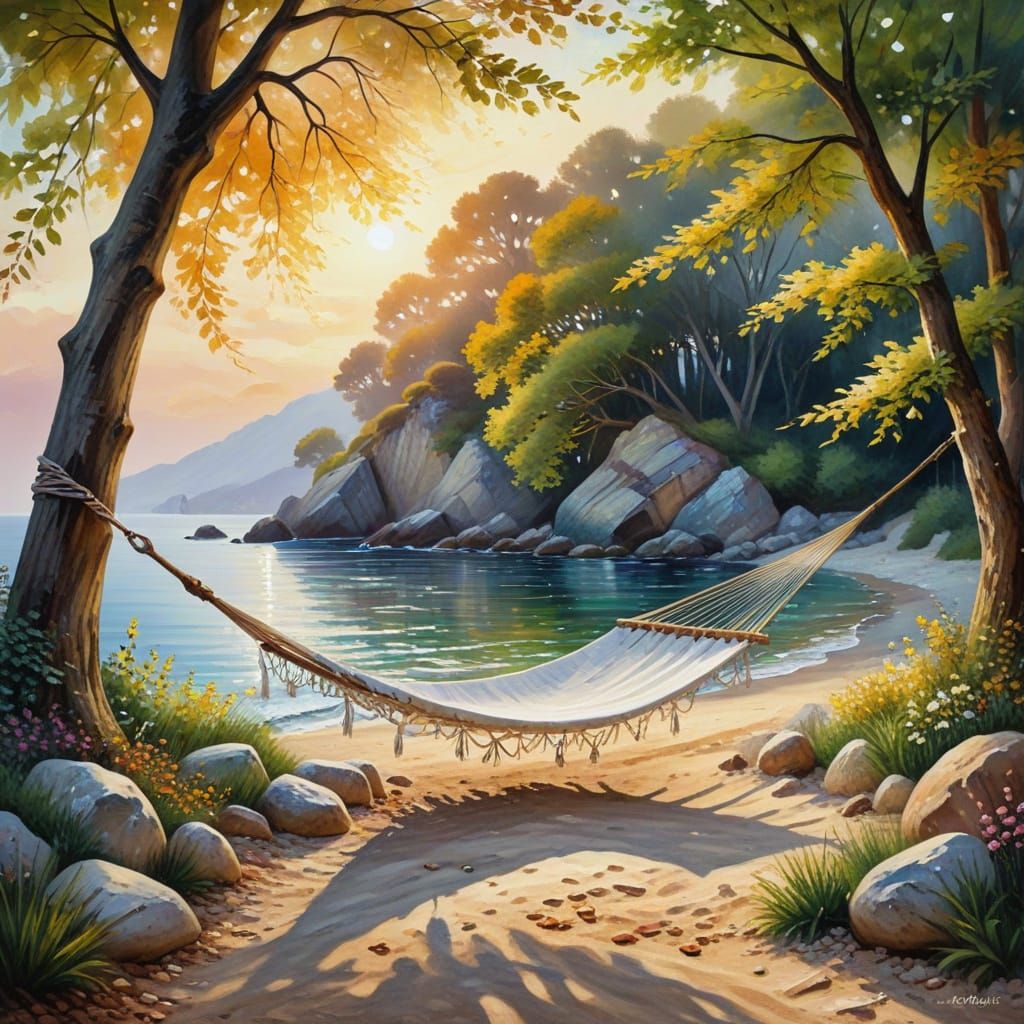 A hidden cove where gentle waves lap against a shore of smoo...