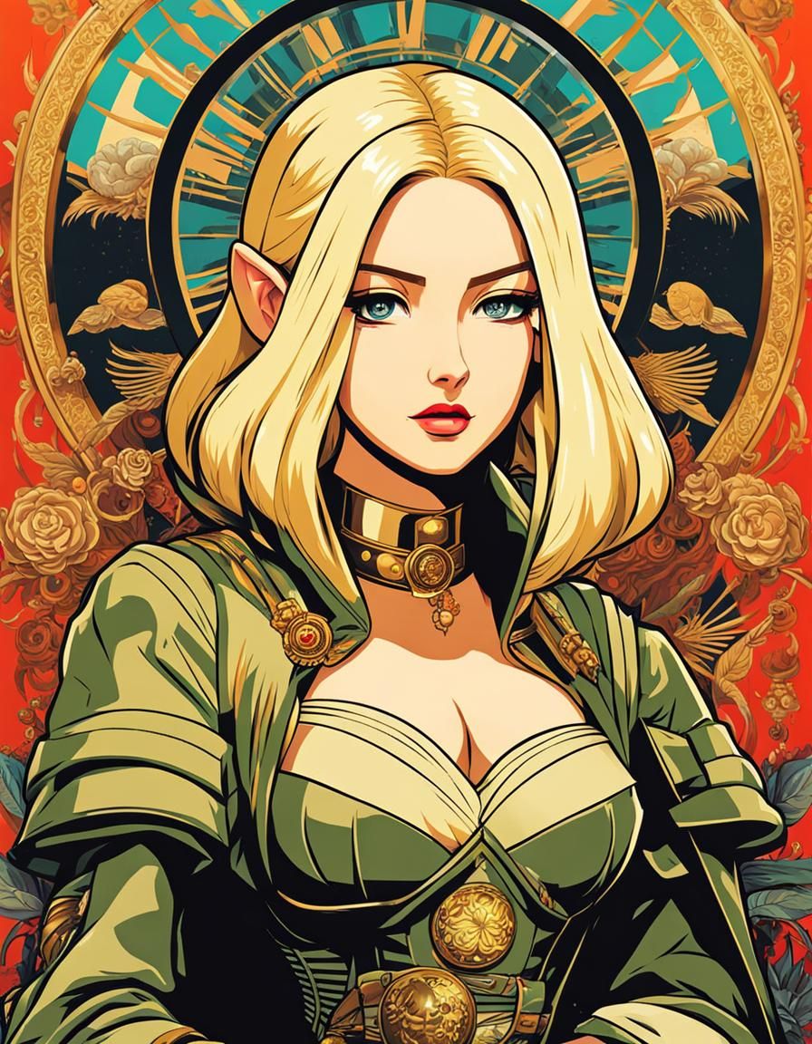 Anime Army Girl in Maximalist Retrowave Style