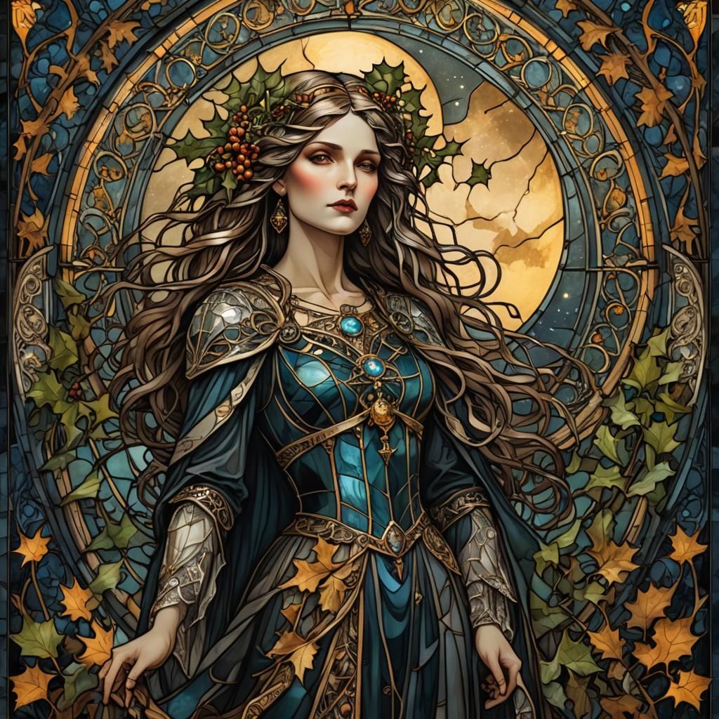 Gothic Stained Glass Gypsy Art Nouveau Portrait