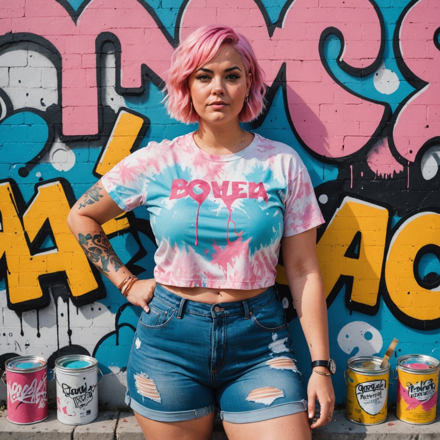 Street Artist Painting Mural with Graffiti Art