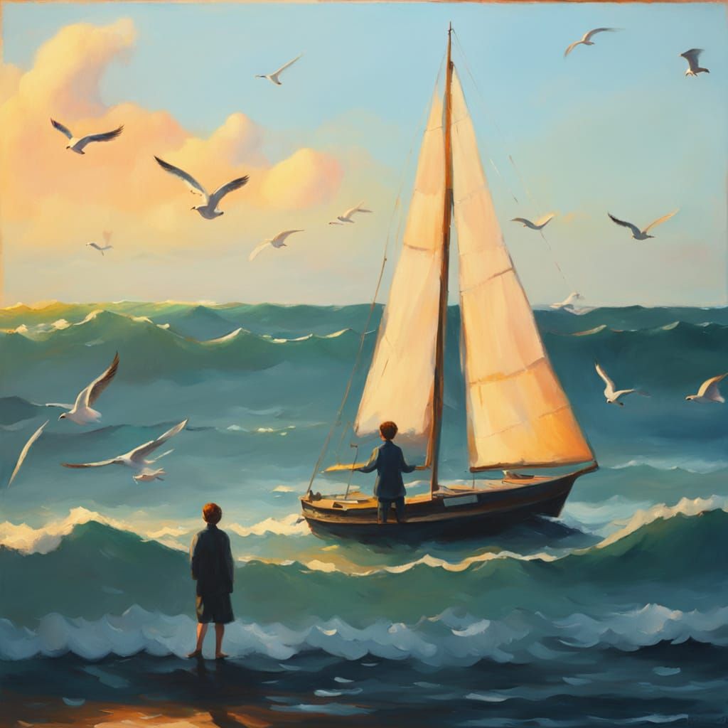 Seaside Figure in Expressionist Oil Painting