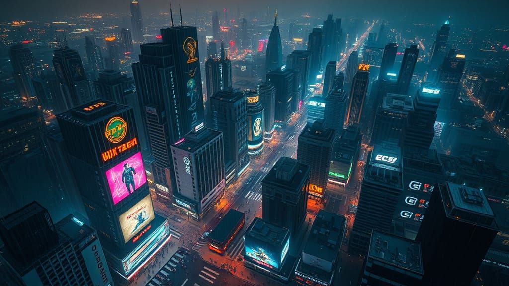 Cyberpunk Neo-Noir Cityscape: Dystopian Urban Sprawl