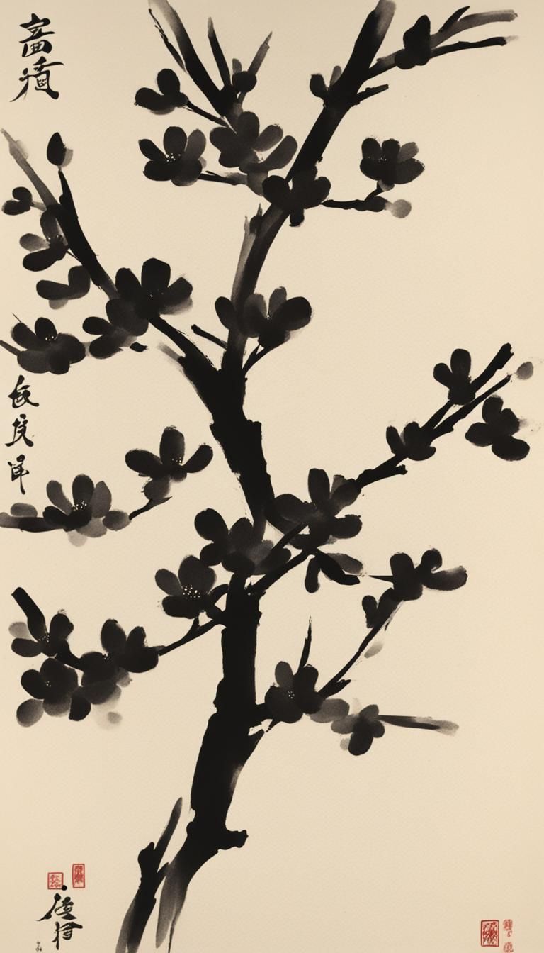 Cherry Blossoms in Qi Baishi Style