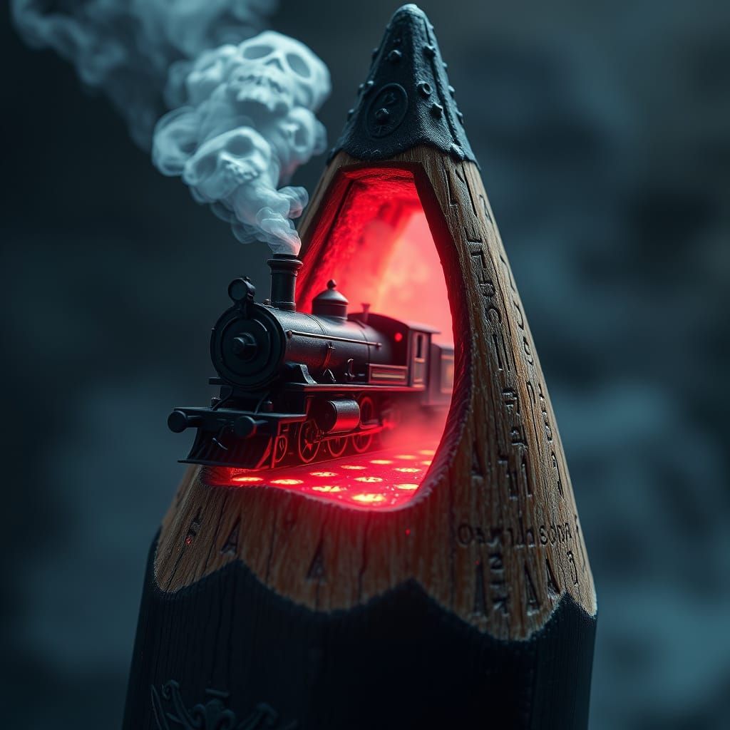 Ancient Pencil Portal to Gothic Steam Train