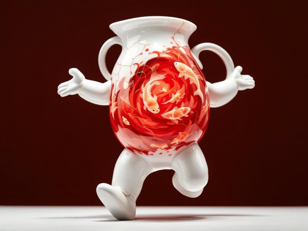 Kintsugi Porcelain Kool-Aid Man with Koi