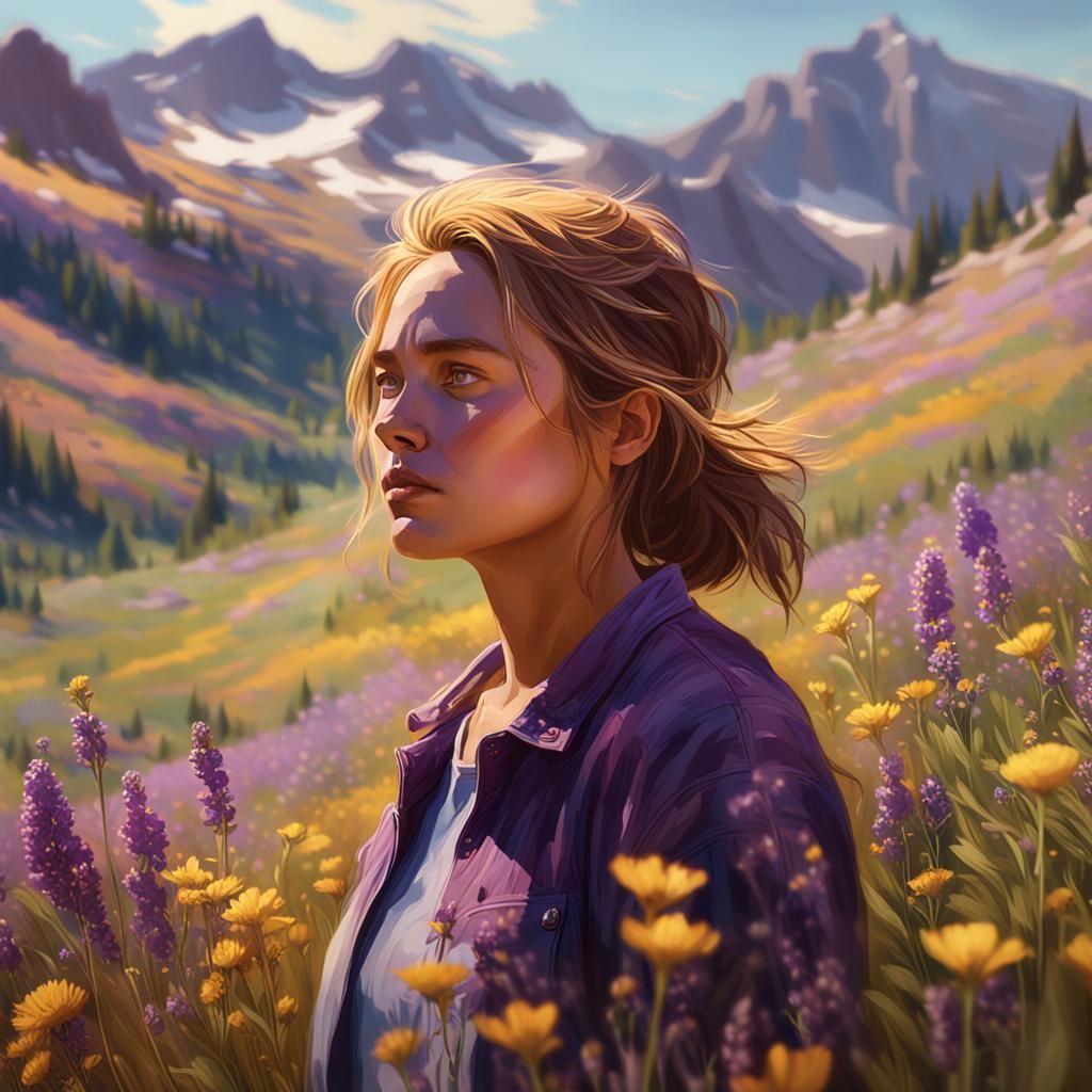 Utah Woman in Wildflower Meadow as Impressionist Art