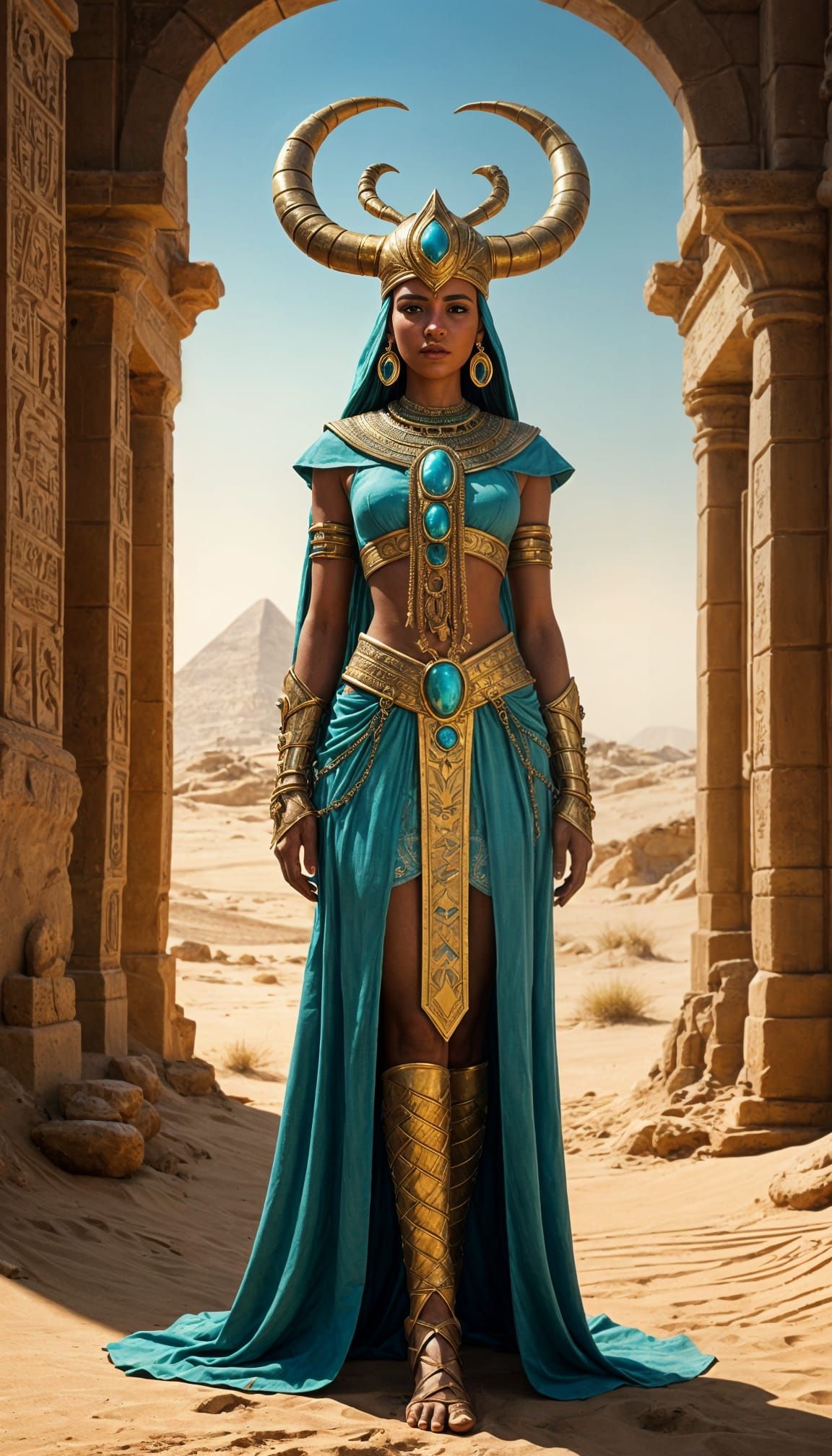 Ancient Egyptian Goddess Serket Stands Majestically in a Des...