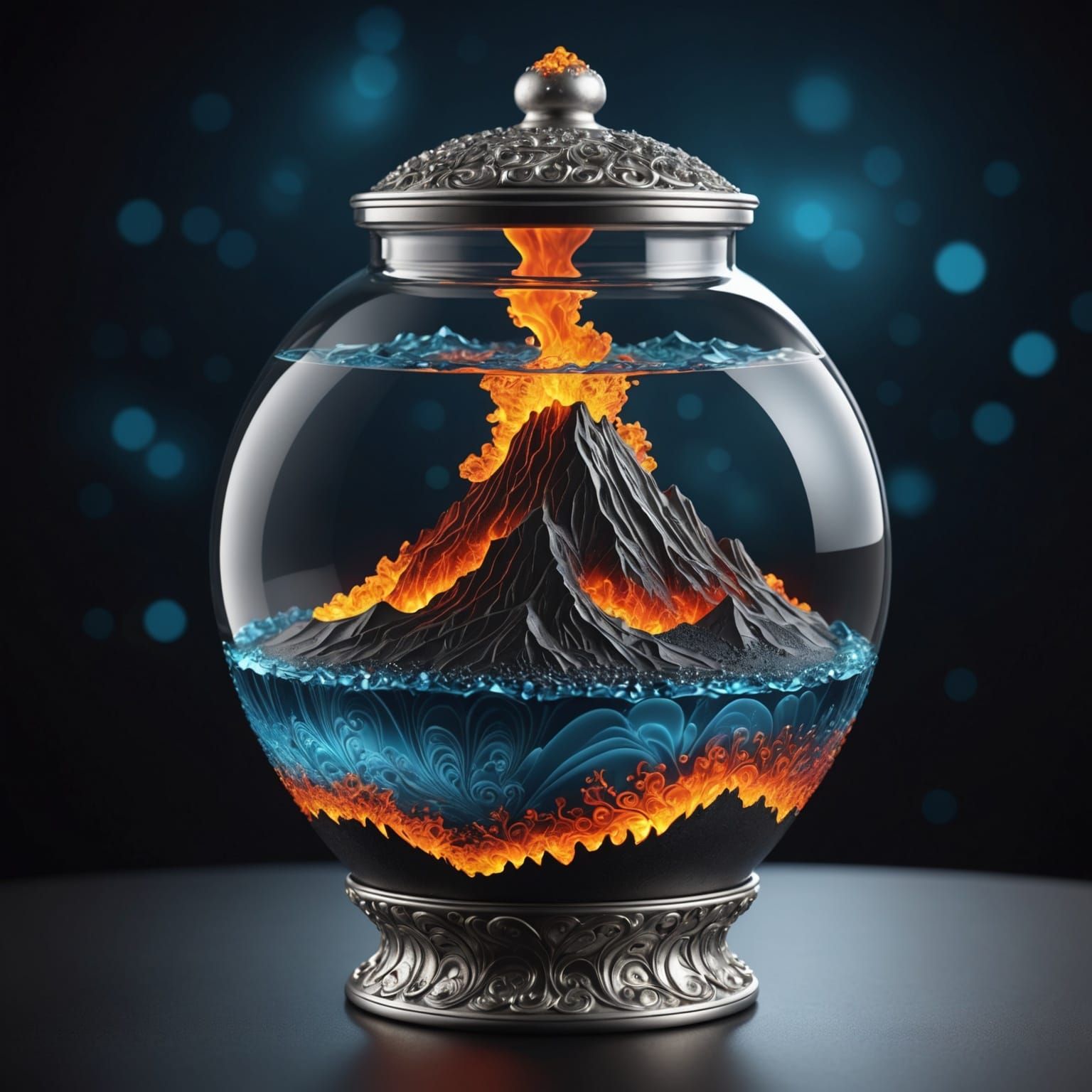 Volcano Island in Silver Jar: Macrophotography