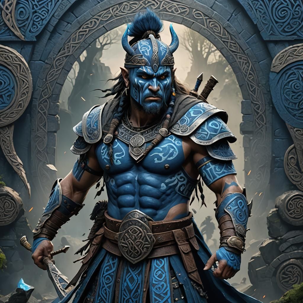 Celtic Warrior with Blue War Paint in Fantasy Art