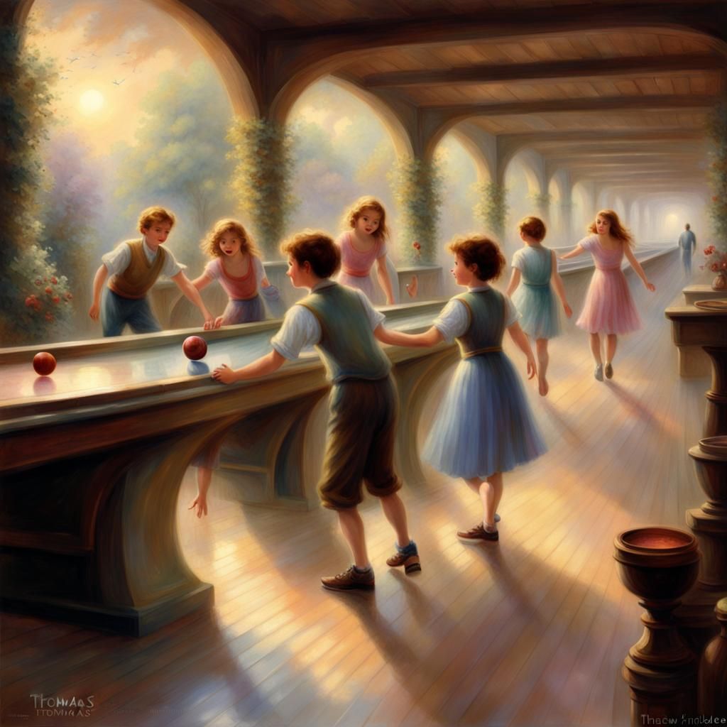 Children Bowling in Ethereal Fantasy Style