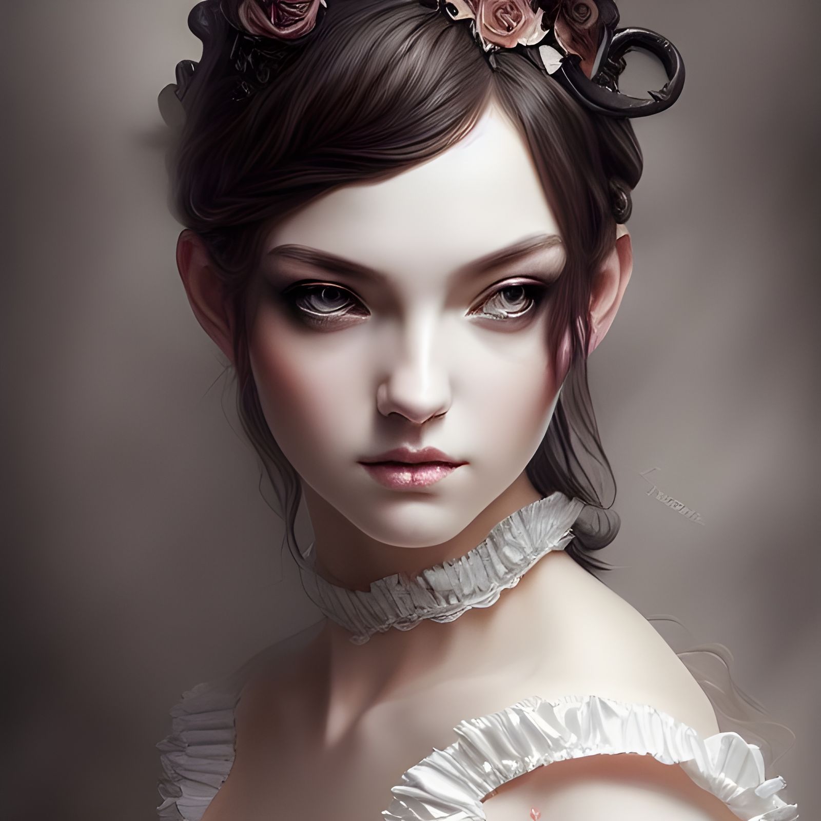 Elegant French Maid Portrait in Hyper-Realistic Style