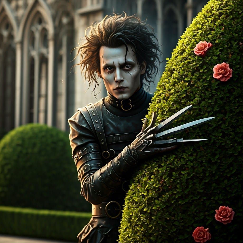 Edward Scissorhands Hides in Topiary Garden