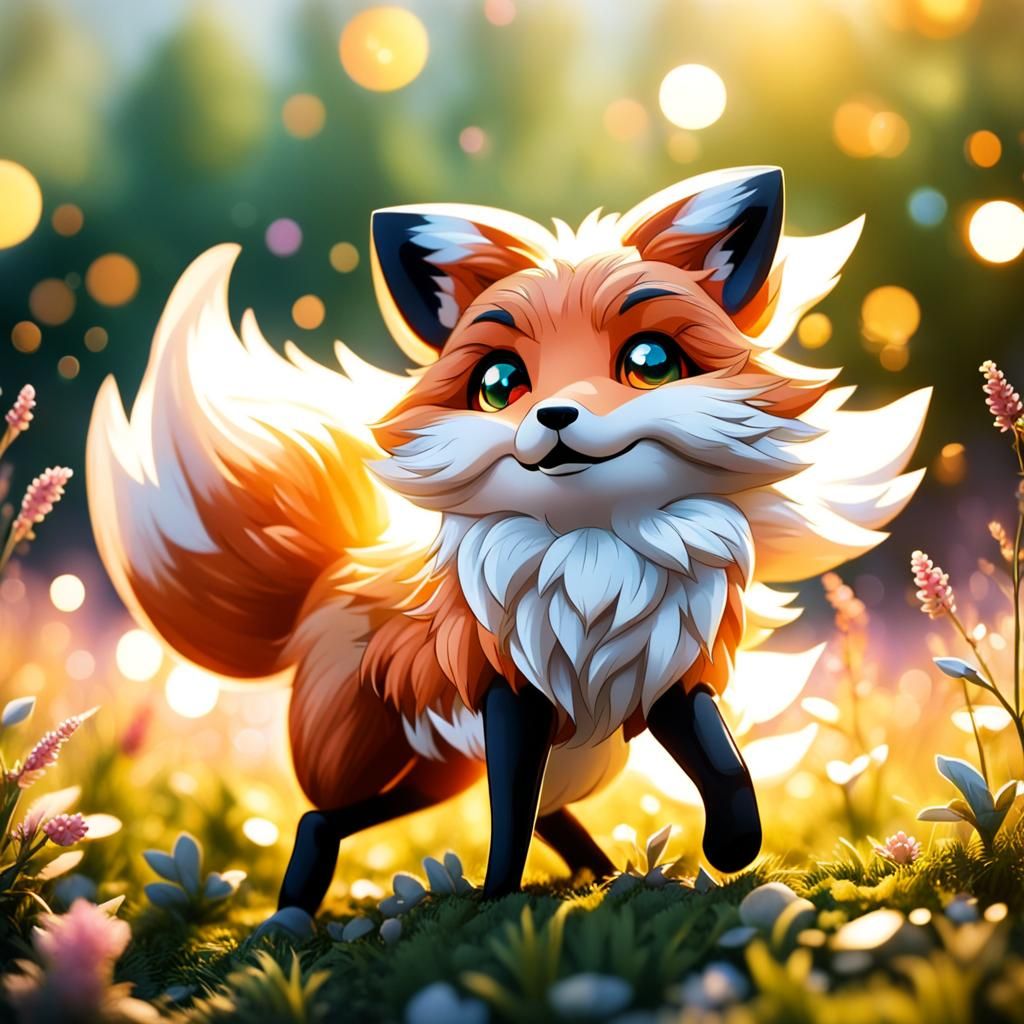 Cute Chibi Fox Jumping in a Field