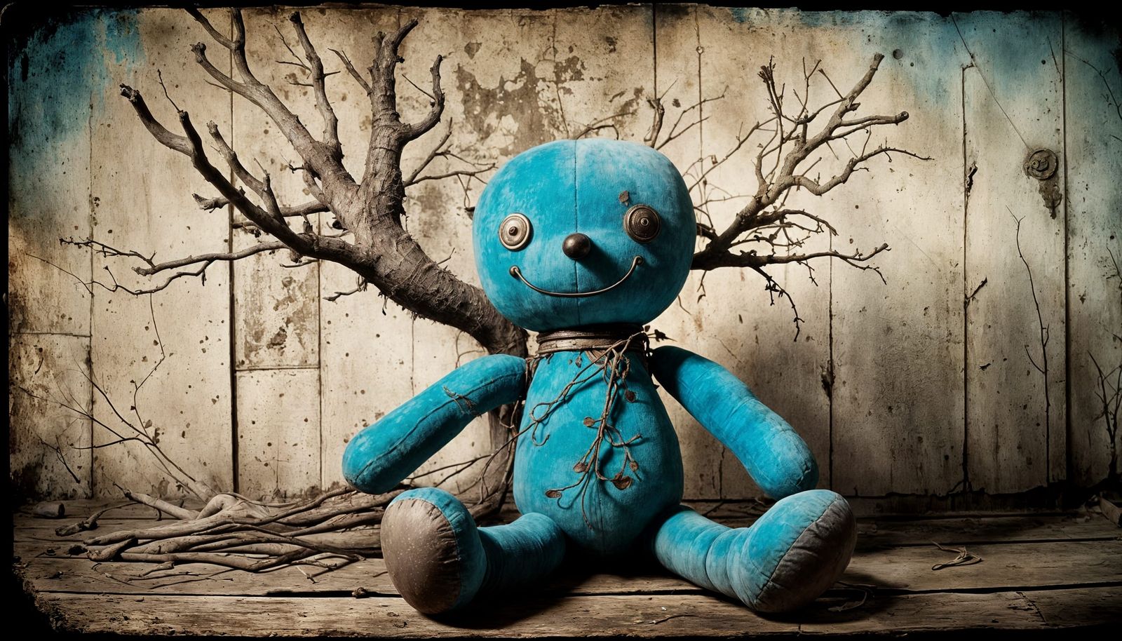 Vintage Plush Toy in Abandoned Room: Wet Plate Collodion