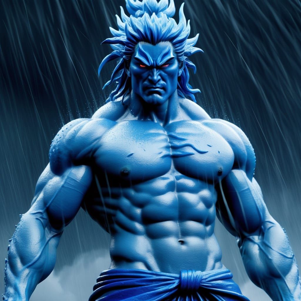 Beefcake monochromatic blue shirtless Susanoo-no-Mikoto, the...