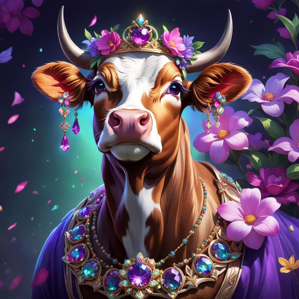 Jeweled Cow Portrait in Artstation Style