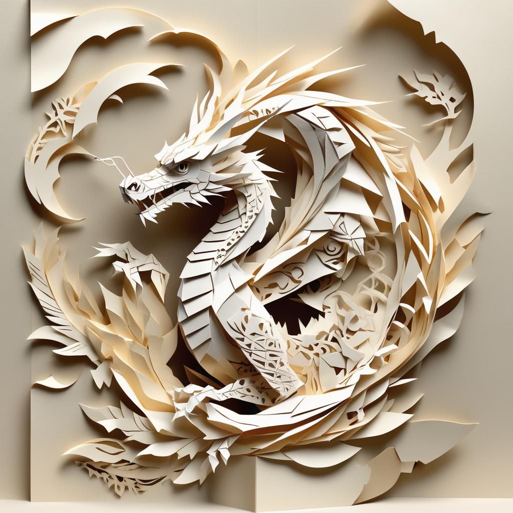 Kirigami Dragon Papercraft in 8K Resolution