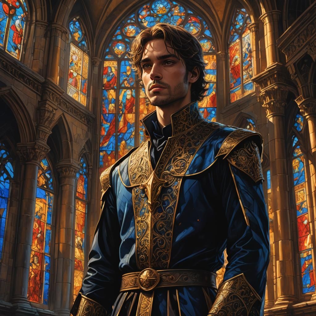 Dark Fantasy Prince in Ancient Castle