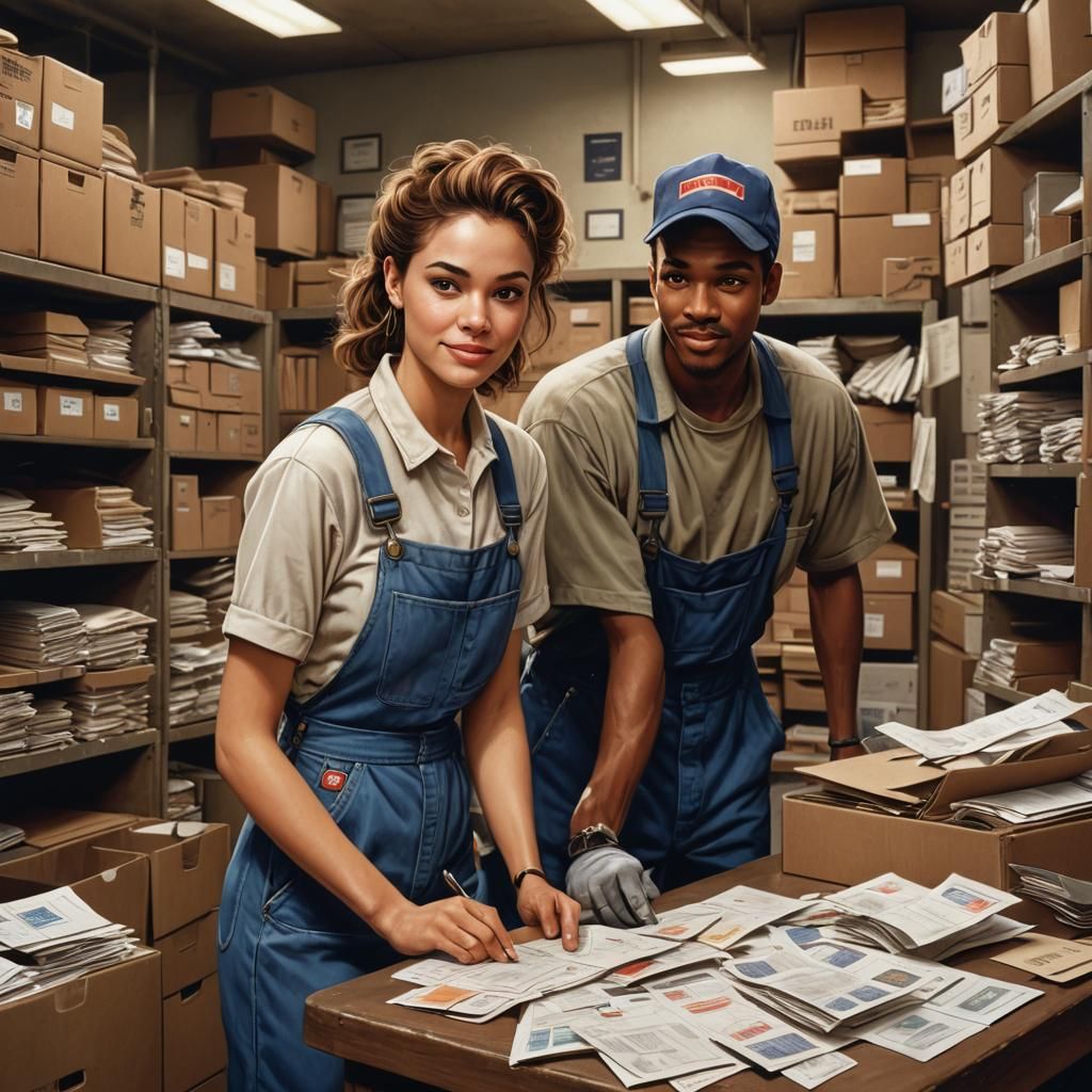 1990s Postal Worker Sorting Mail