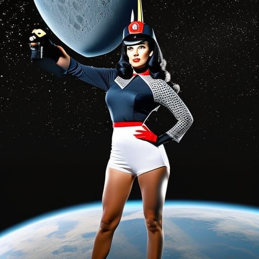 Retro Sci-Fi Bettie Page on the Moon