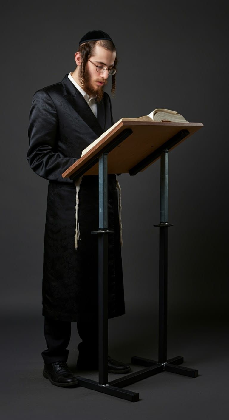 Hasidic Yeshiva Student Studying Talmud in a Traditional Stu...