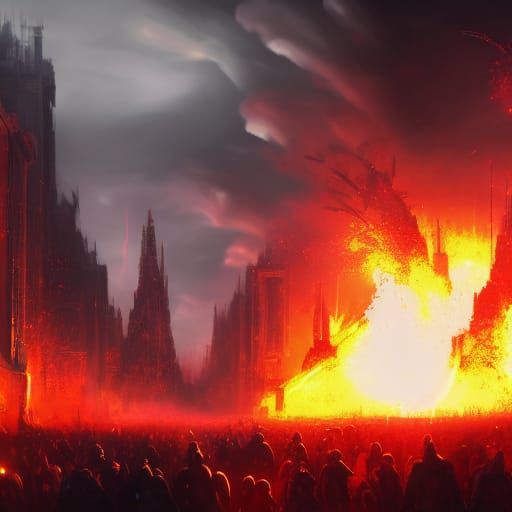 Apocalyptic Inferno: Towers Fall in Matte Painting
