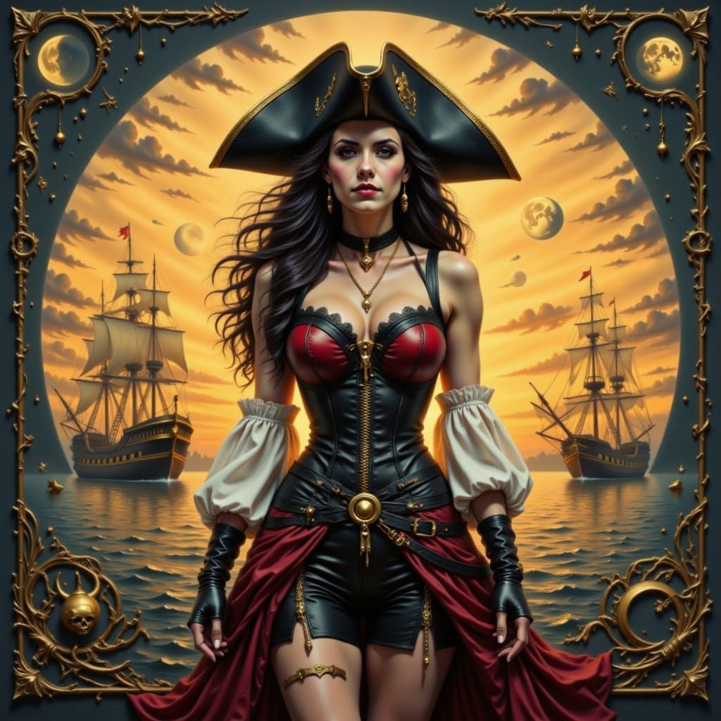 Pirate Queen on Lunar Landscape, Ash Thorp Style