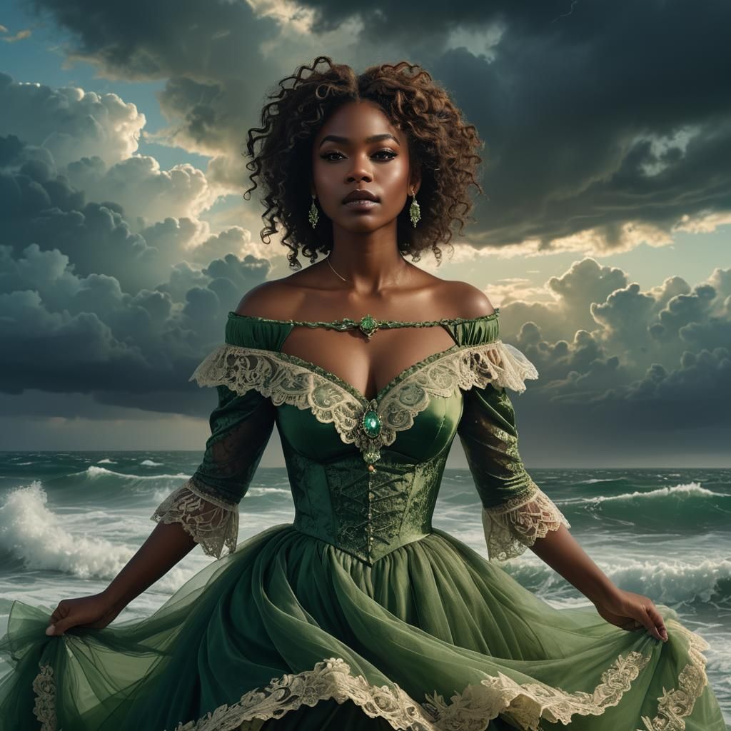 Victorian Woman at Sea in Pre-Raphaelite Style