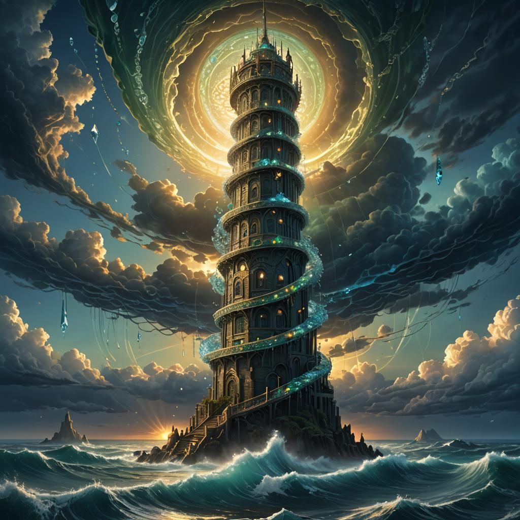 Ocean Tower with Bioluminescent Crystals