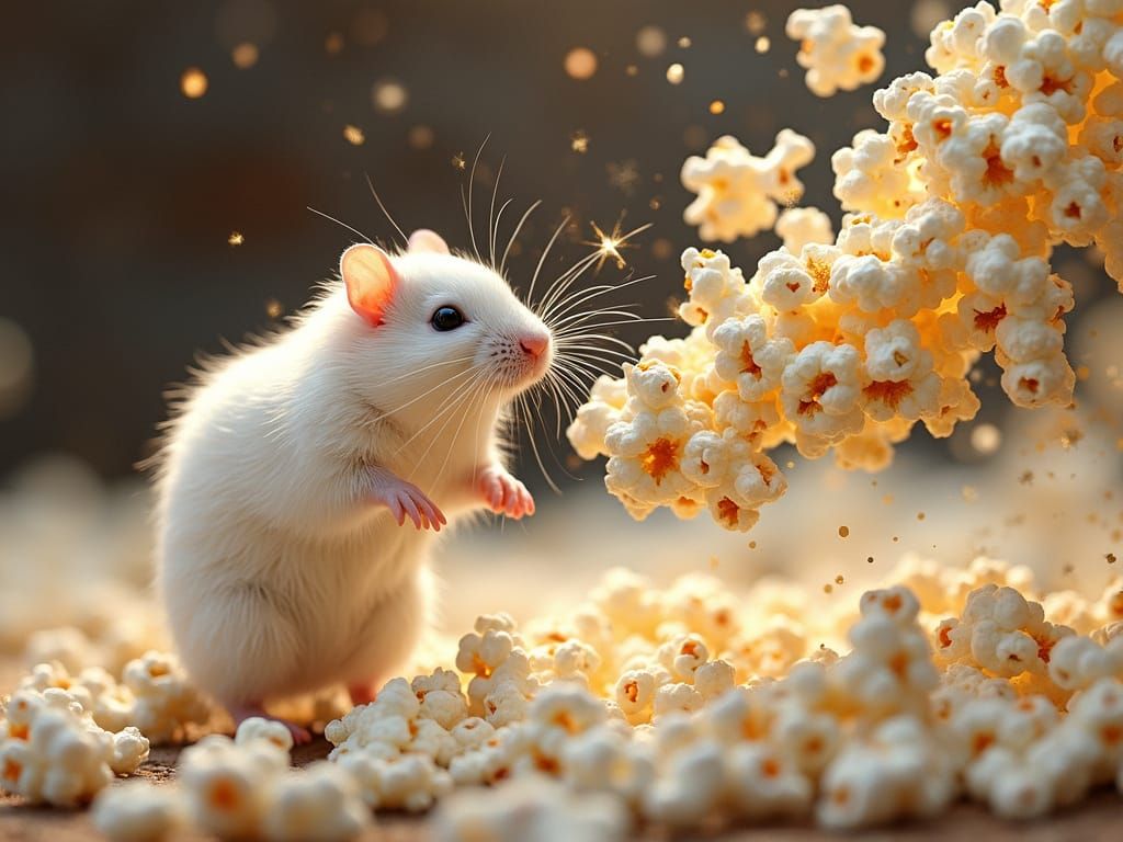Whimsical Hamster Surprised by Exploding Popcorn in Vibrant ...